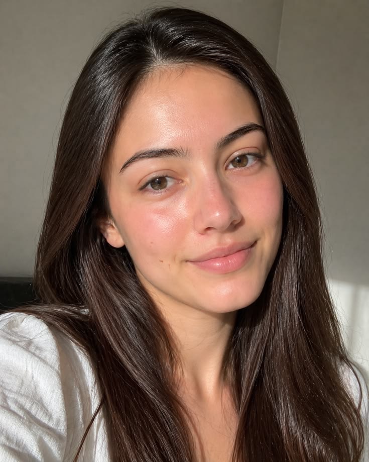 Woman holding a golden skincare serum